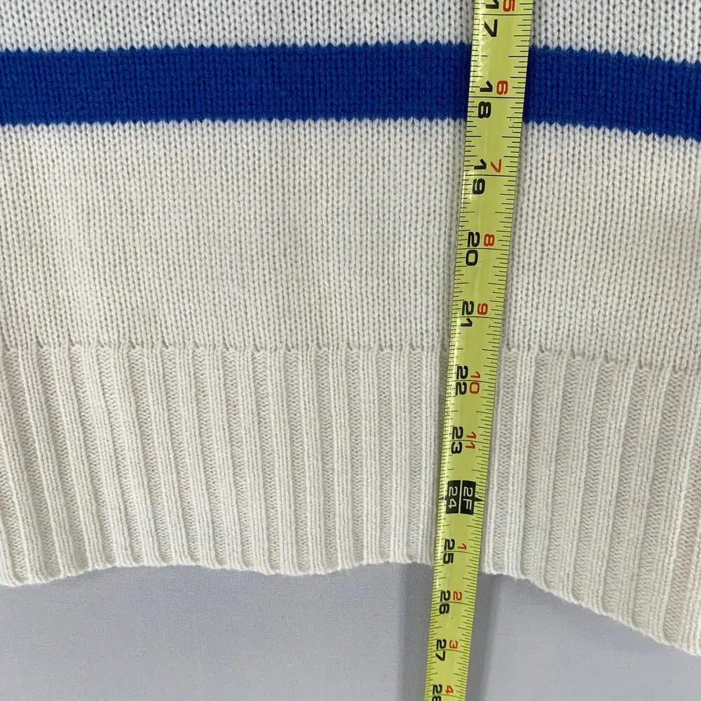 KULE Cream and Blue Striped Cashmere-blend Turtleneck Sweater. Sz L - Picture 11 of 16